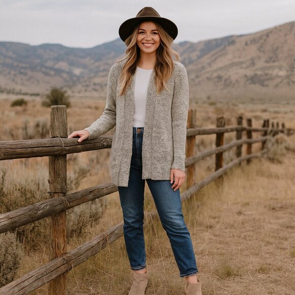 J. Crew Women XXS Boucle Knit Open Front Cardigan Long Sleeve Boho Sweater Retro - Picture 1 of 9